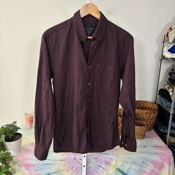SCOTT BARBER Men's Burgundy Button-Up Shirt medium men’s cashmere blend shirt - Picture 2 of 6